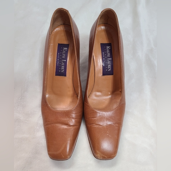 Vintage Ralph Lauren Collection Purple Label Caramel Leather Heels Size 7 - Picture 6 of 13